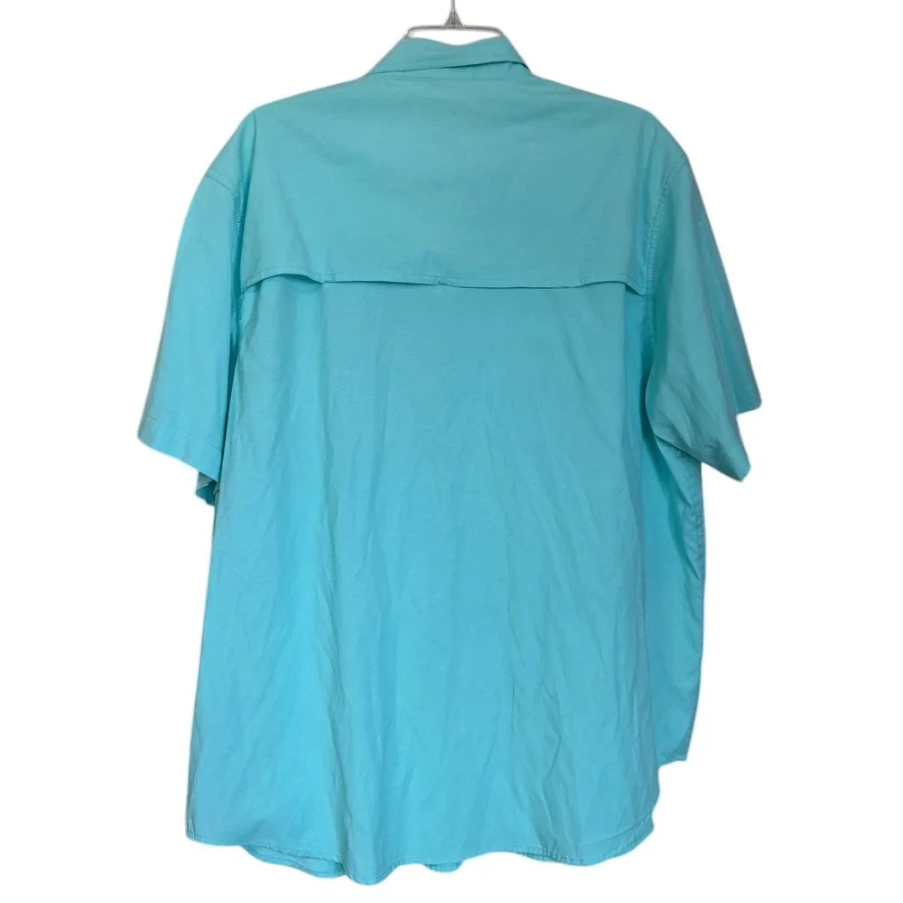 Coleman Mens XL Turquoise Short Sleeve Fishing Shirt Button Down Utility Vent - Picture 3 of 11
